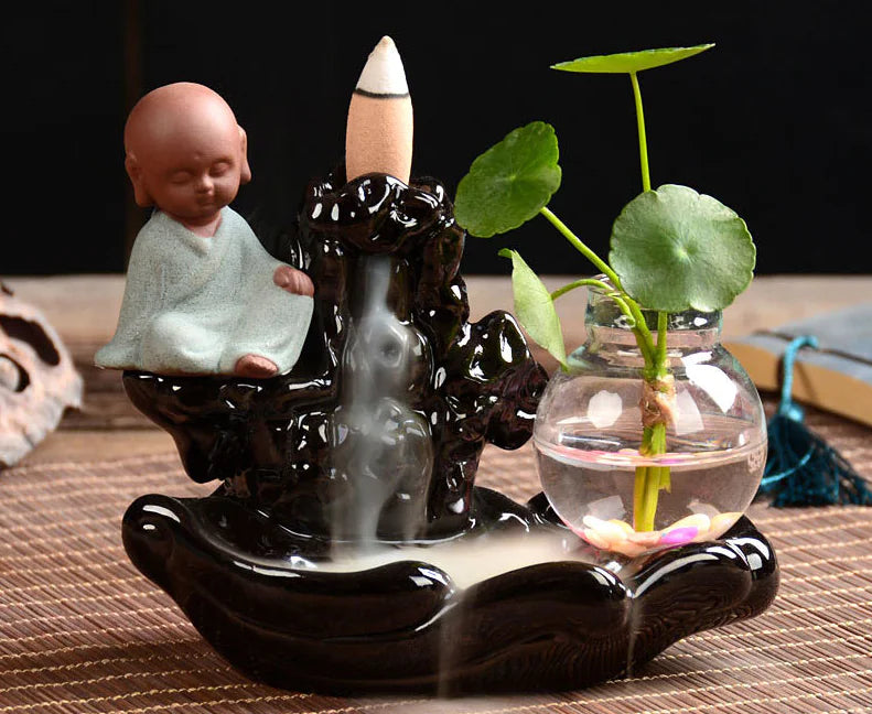Ceramic Backflow Incense Burner with Sandalwood Holder