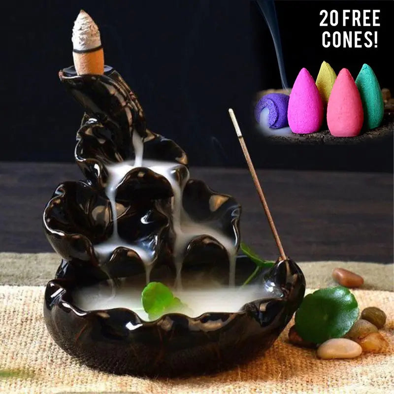 Ceramic Backflow Incense Burner with Sandalwood Holder