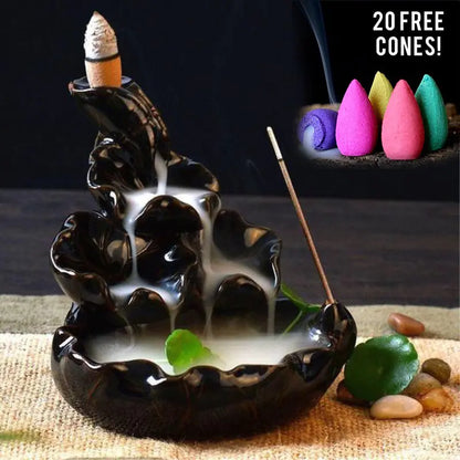 Ceramic Backflow Incense Burner with Sandalwood Holder