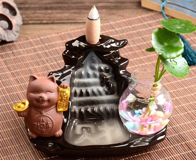 Ceramic Backflow Incense Burner with Sandalwood Holder